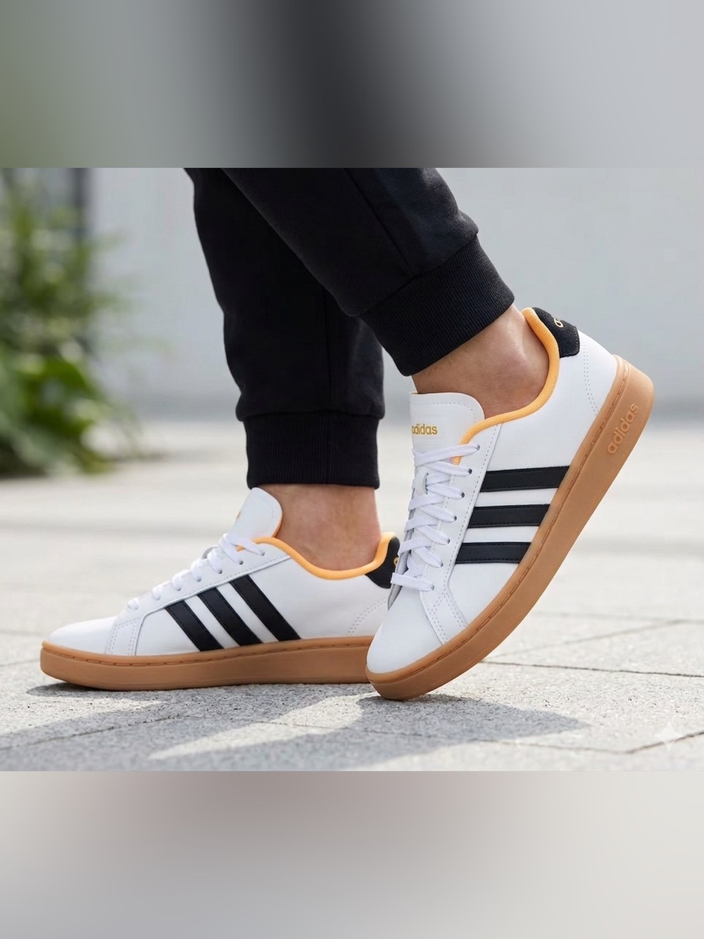 adidas Grand Court Alpha Sneakers White Black Orange Gum Sole - Women's Size 6.5